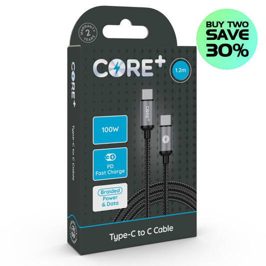CORE+ 100W PD Type-C to C Cable 1.2m Braided Grey 5A