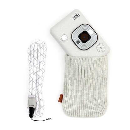 Fujifilm Instax Mini Liplay Accessory Kit with Neck Strap & Knitted Pouch - Stone White