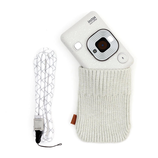 Fujifilm Instax Mini Liplay Accessory Kit with Neck Strap & Knitted Pouch - Stone White