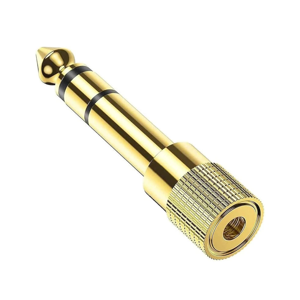 Gold 3.5mm Stereo Jack Socket to 6.35mm Stereo Jack Plug Headphone Adapter