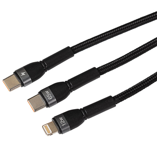 Maplin 2-in-1 USB-C to Multi-Charging USB-C 65W & 8-Pin 12W Braided Cable - 1.2m
