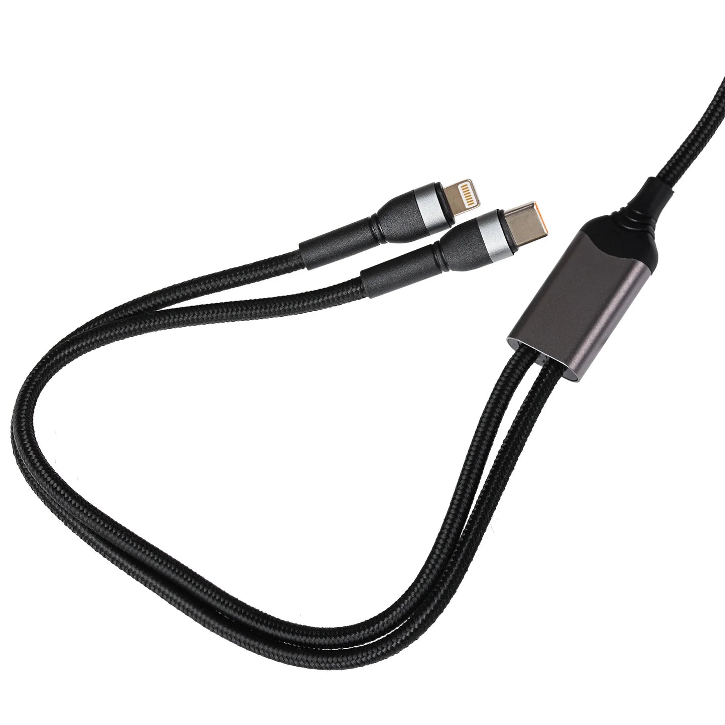 Maplin Multi-Charging 2-in-1 Cable, USB-C + 8-Pin Apple, 65W, Braided (1.2 Metre)