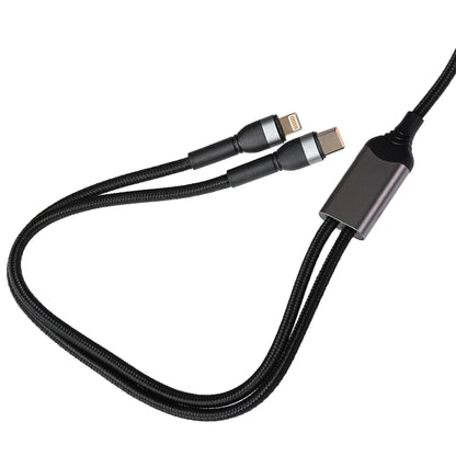 Maplin Multi-Charging 2-in-1 Cable, USB-C + 8-Pin Apple, 65W, Braided (1.2 Metre)