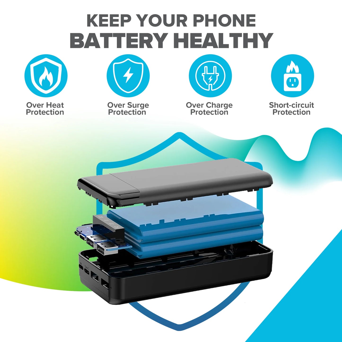 Maplin 20000mAh Portable Power Bank with Integrated USB-C, Micro USB & 8-Pin Apple Cables