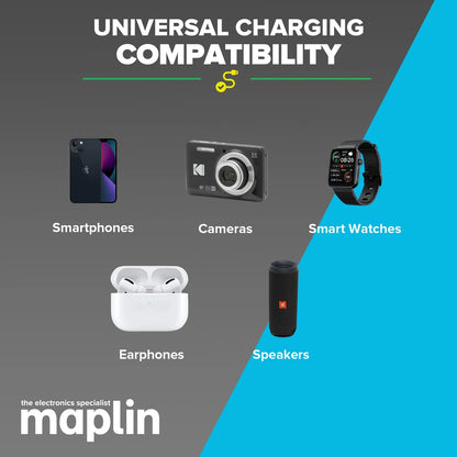 Maplin 6 Port USB Charging Station 65W 2x USB-C PD QC3.0 4x USB-A 1.5m Cable