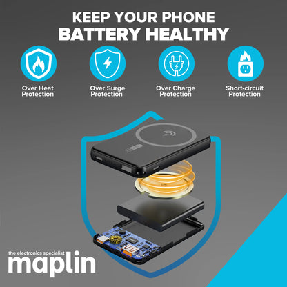 Maplin 5000mAh Power Bank MagSafe Wireless Charging and USB-C