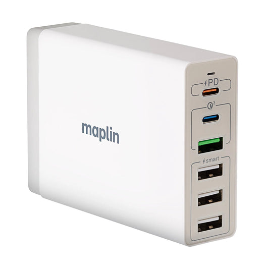 Maplin 6 Port USB Charging Station 65W 2x USB-C PD QC3.0 4x USB-A 1.5m Cable