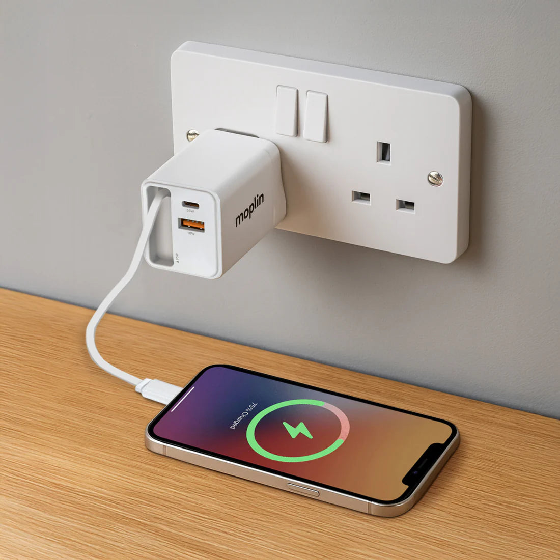 Maplin 65W Fast Charge Bundle USB-C GaN Retractable, 2x PD USB-C Cables 2m