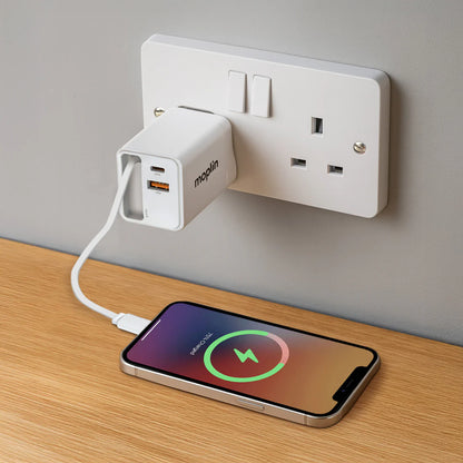 Maplin 65W Fast Charge Bundle USB-C GaN Retractable, 2x PD USB-C Cables 2m