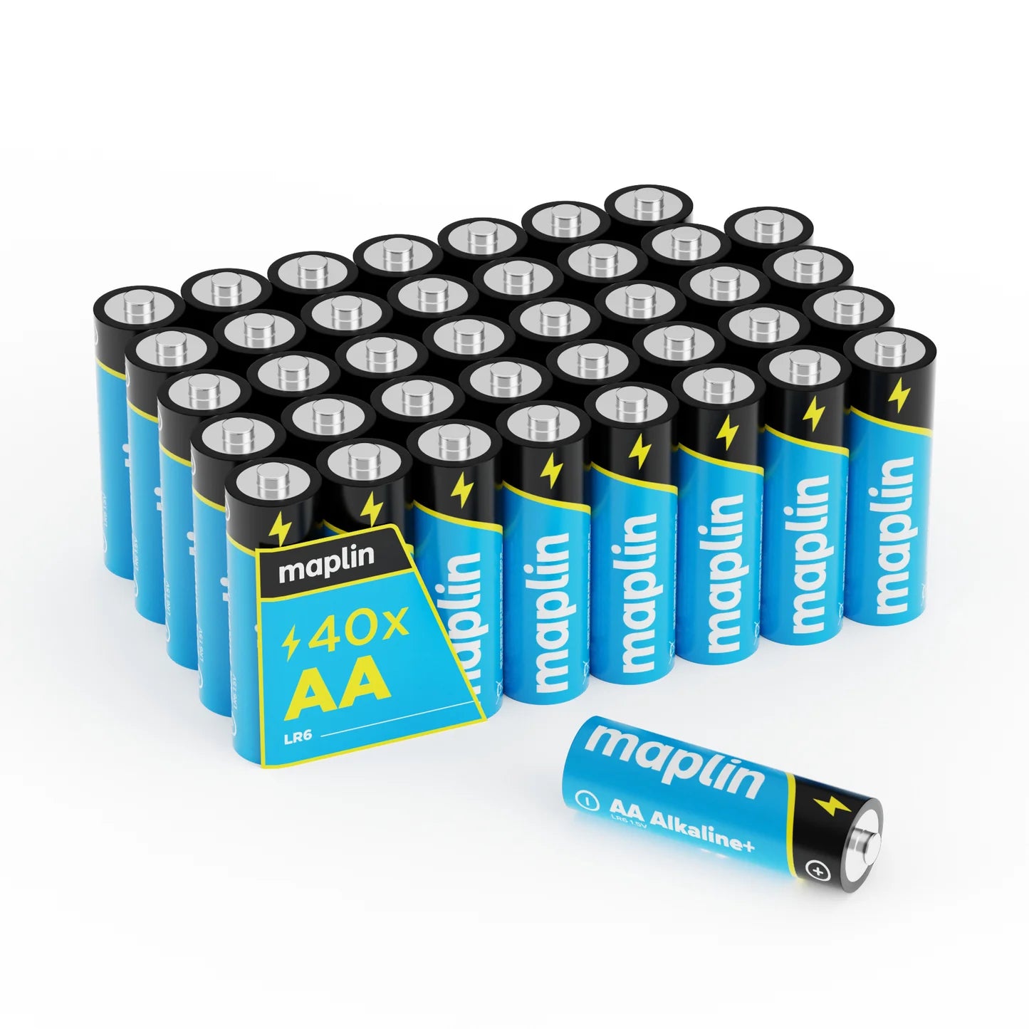 Maplin AA LR6 1.5V Alkaline batteries 7 Year Shelf Life High Performance - Pack of 40