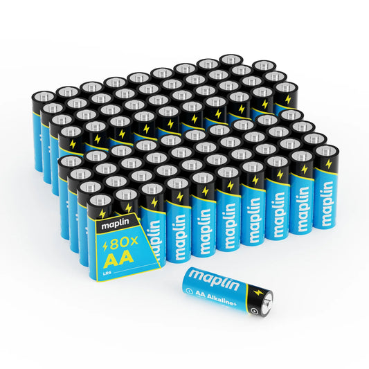 Maplin AA LR6 1.5V Alkaline batteries 7 Year Shelf Life High Performance - Pack of 80