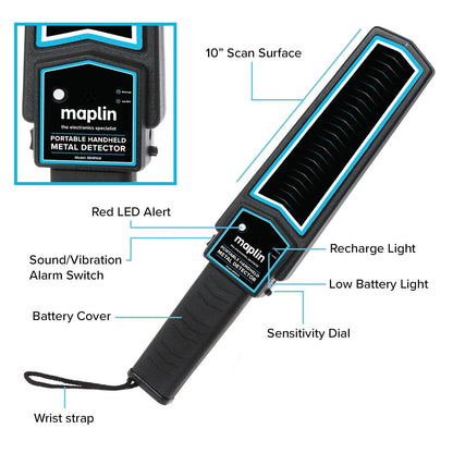 Maplin Handheld Metal Detector Security Wand with Sound and Vibration Alerts including Belt Holster