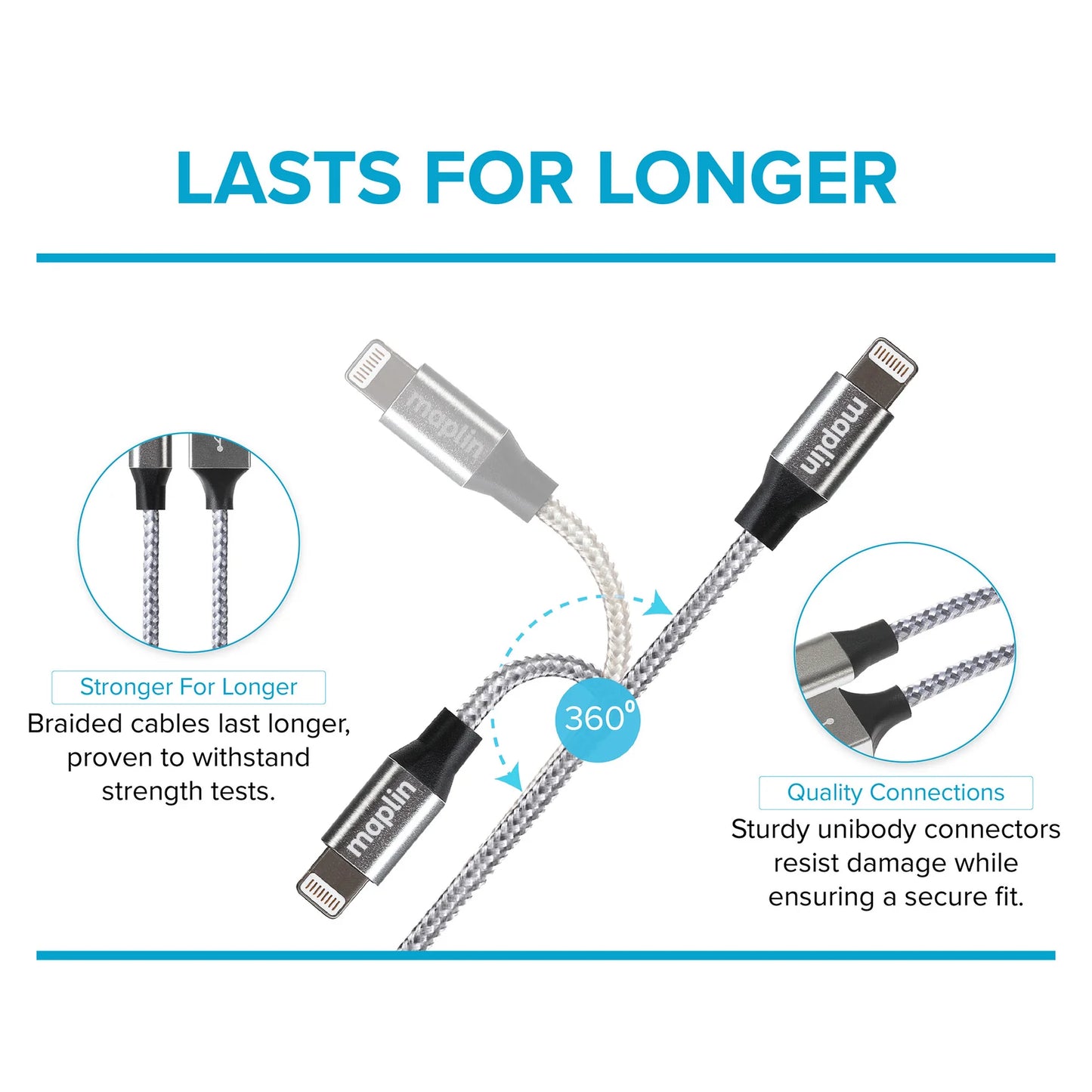 Maplin 8-Pin Connector to USB-C Cable Braided 27W for Apple Devices - 1m