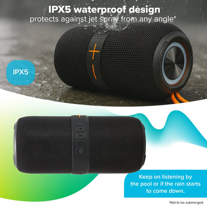 Maplin Party Portable Wireless BT Speaker 2X 10Watts USB-C Charging  - Black
