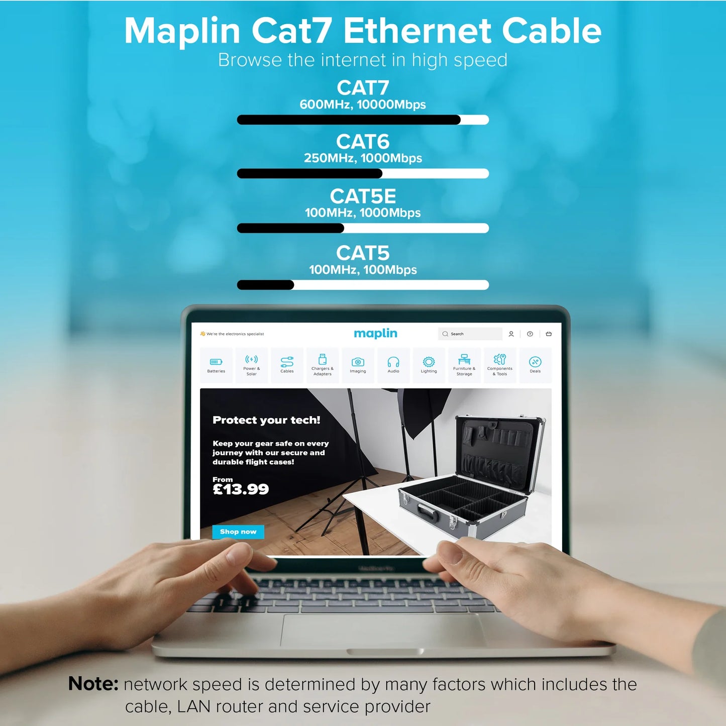 Maplin RJ45 CAT7 Flat Ethernet LAN Cable - White - 1m