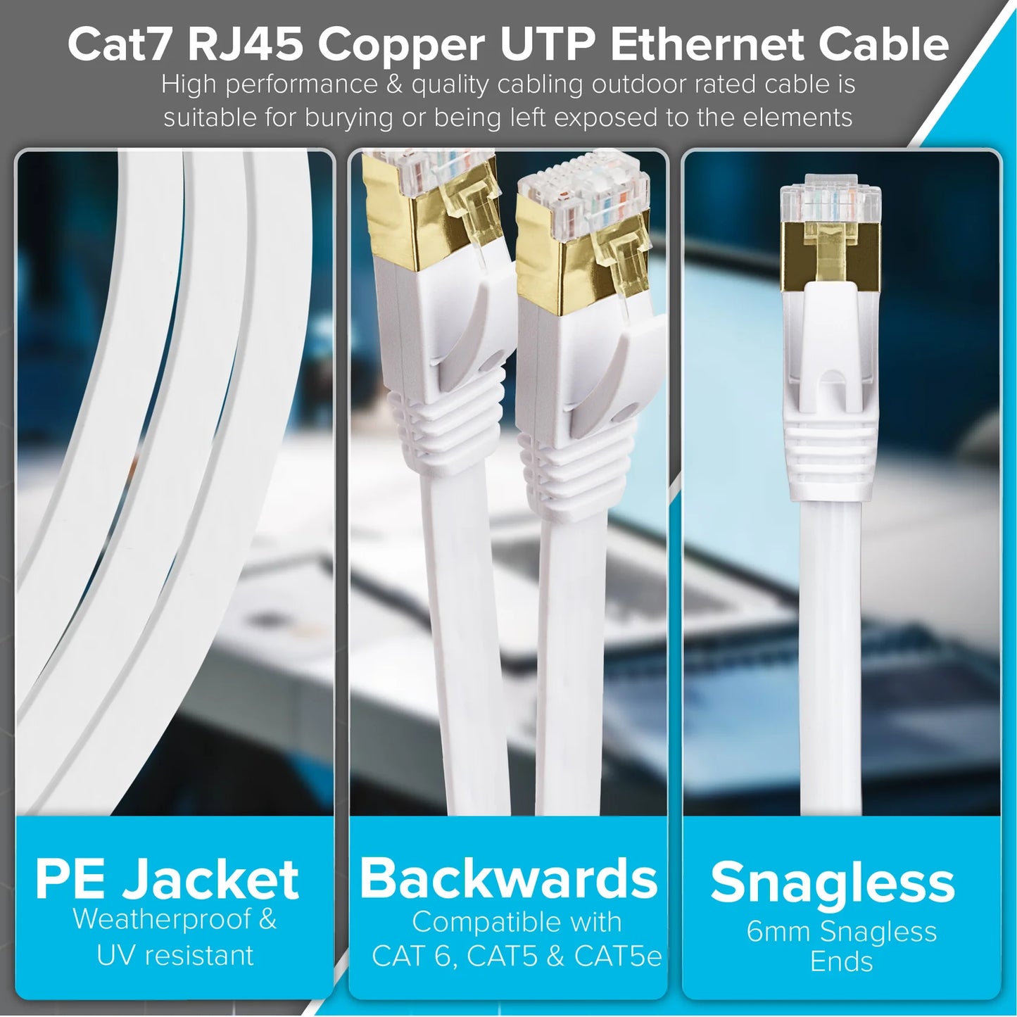 Maplin RJ45 CAT7 Flat Ethernet LAN Cable - White - 1m