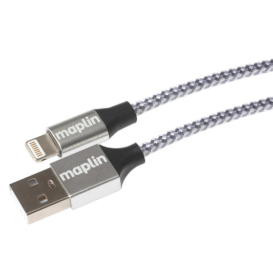 Maplin USB-A to 8-Pin Connector Cable for Apple Devices 12W - 3m Silver
