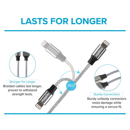 Maplin USB-A to 8-Pin Connector Cable for Apple Devices 12W - 3m Silver