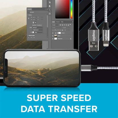 Maplin USB-A to 8-Pin Connector Cable for Apple Devices 12W - 3m Silver