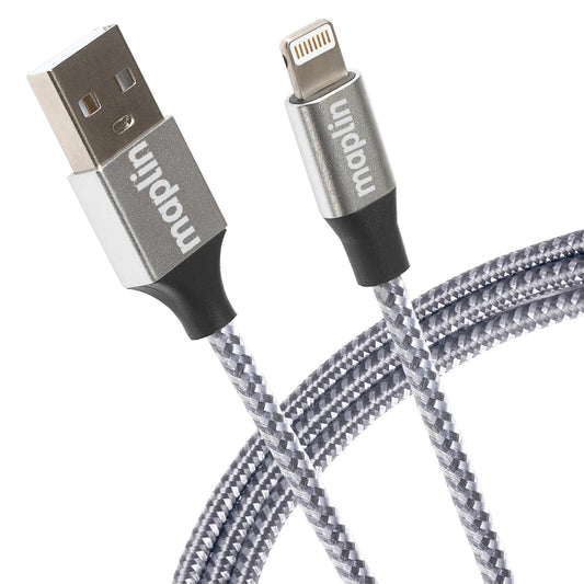 Maplin USB-A to 8-Pin Connector Cable for Apple Devices 12W - 3m Silver