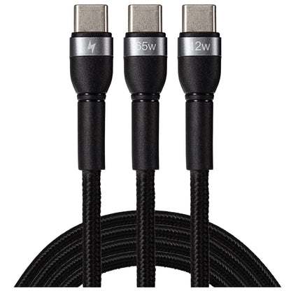 Maplin 2-in-1 USB-C to Multi-Charging USB-C 65W & USB-C 12W Braided Cable - Black - 1.2m