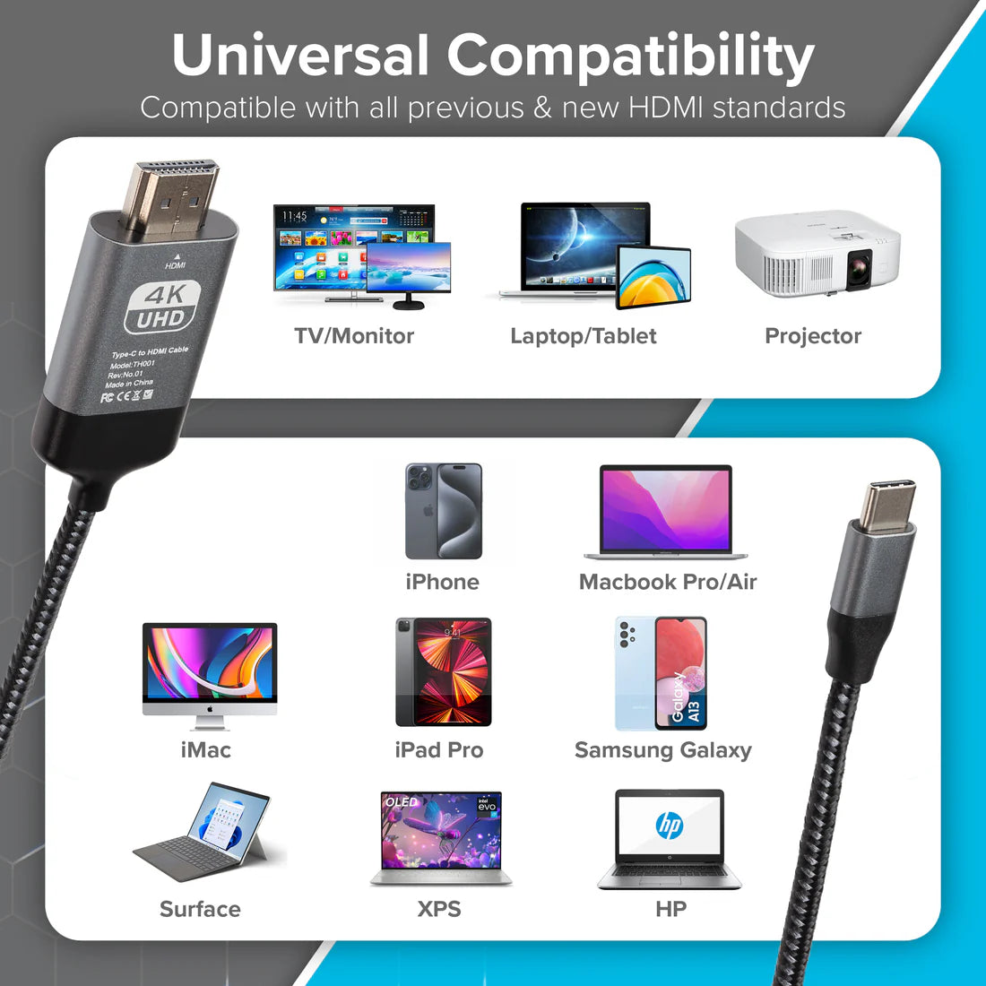 Maplin USB-C to HDMI Cable Adapter Converter, 4K Ultra HD @ 60Hz, Black, 2m
