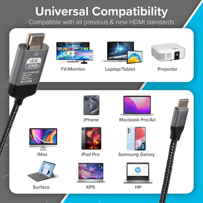 Maplin USB-C to HDMI Cable Adapter Converter, 4K Ultra HD @ 60Hz, Black, 2m
