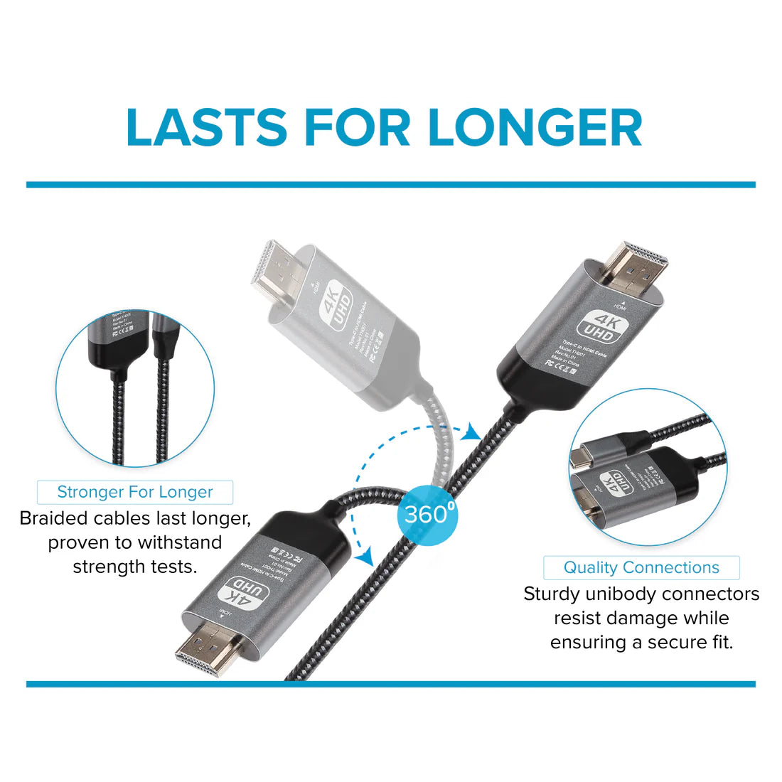 Maplin USB-C to HDMI Cable Adapter Converter, 4K Ultra HD @ 60Hz, Black, 2m