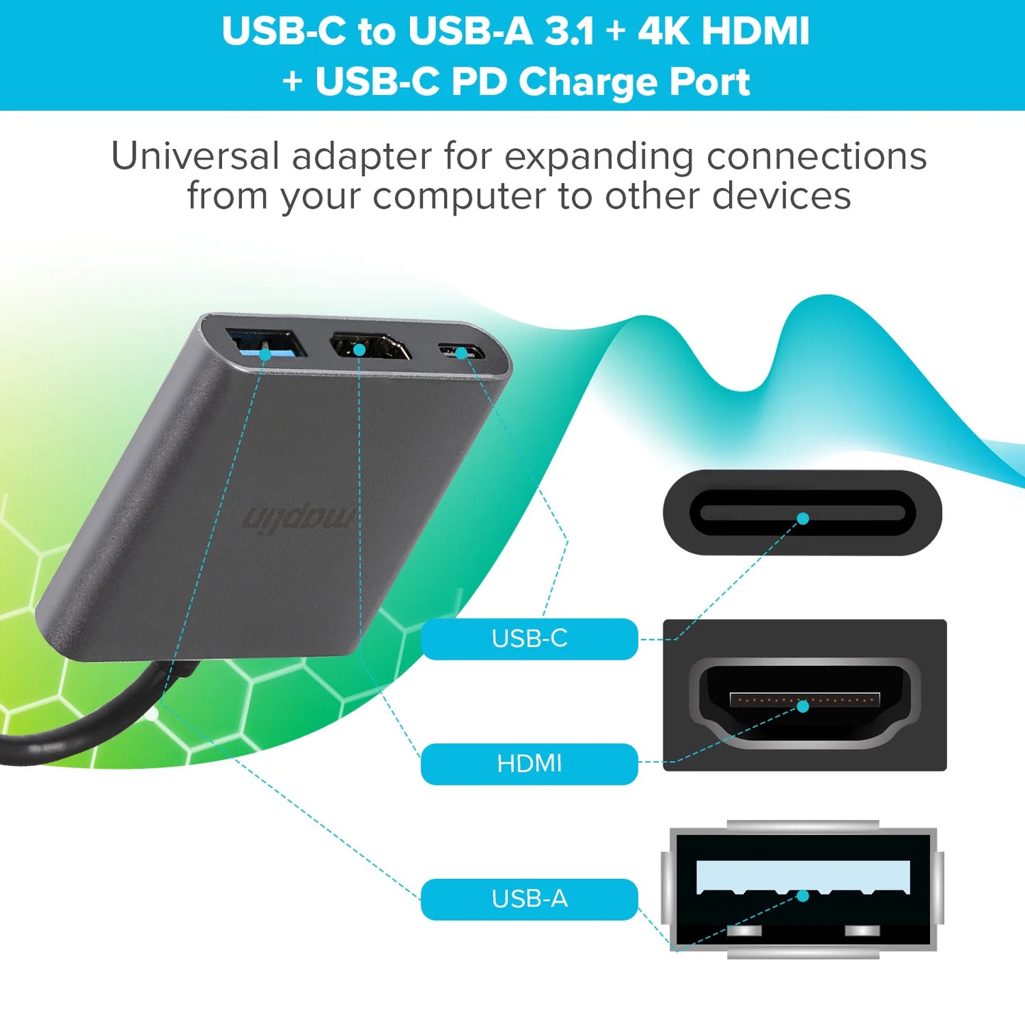 Maplin USB-C Multiport Hub USB-A 3.1 Gen1 HDMI 4K@ 30Hz USB-C PD@ 87W