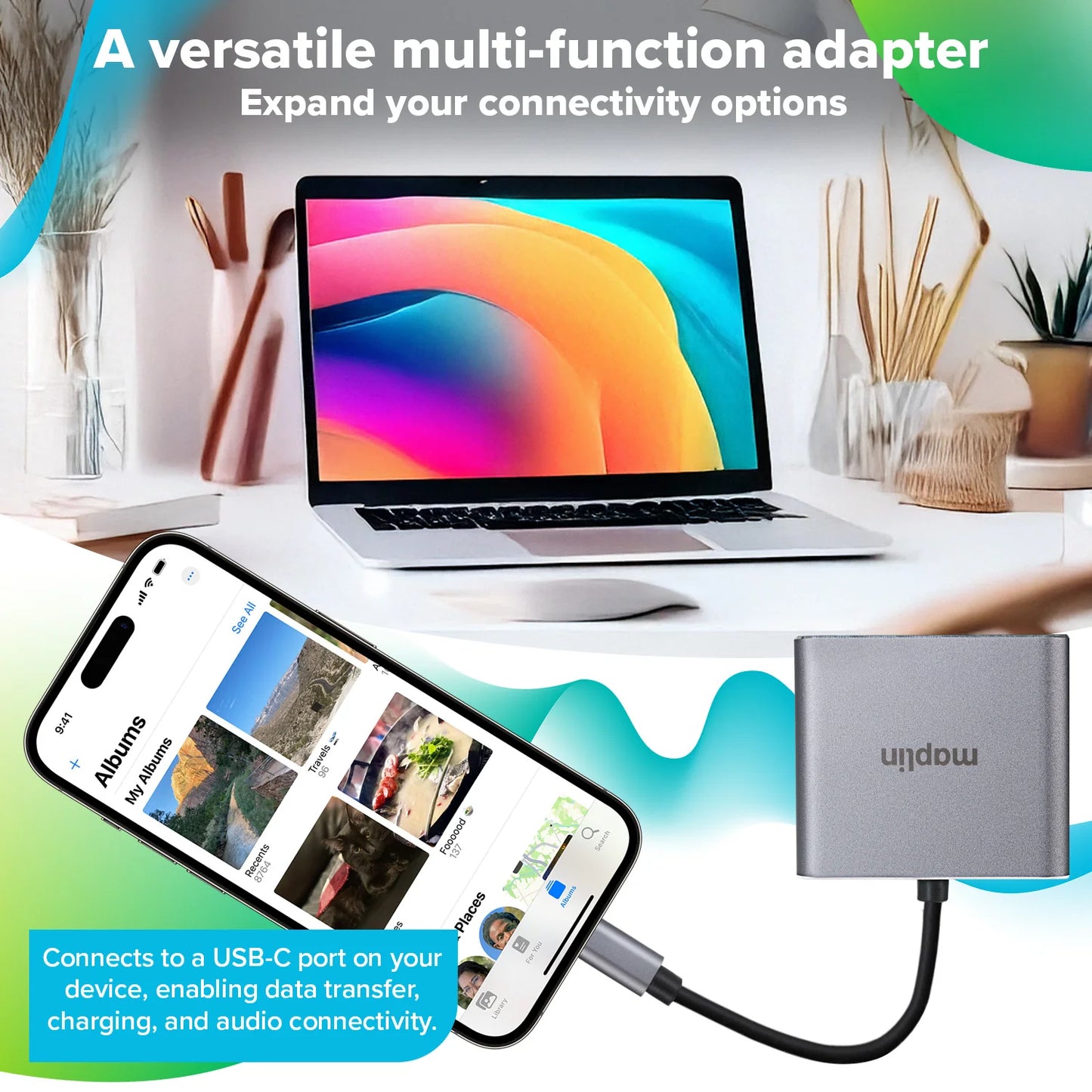 Maplin USB-C Multiport Hub USB-A 3.1 Gen1 HDMI 4K@ 30Hz USB-C PD@ 87W