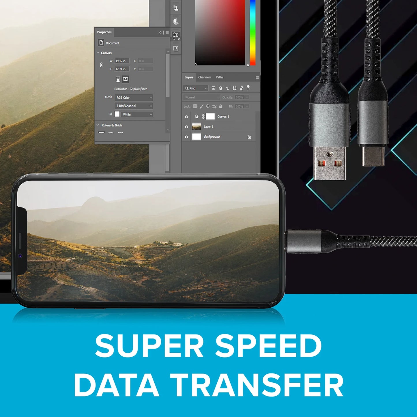 Maplin USB-C to USB-A Cable Braided 60W - 1m