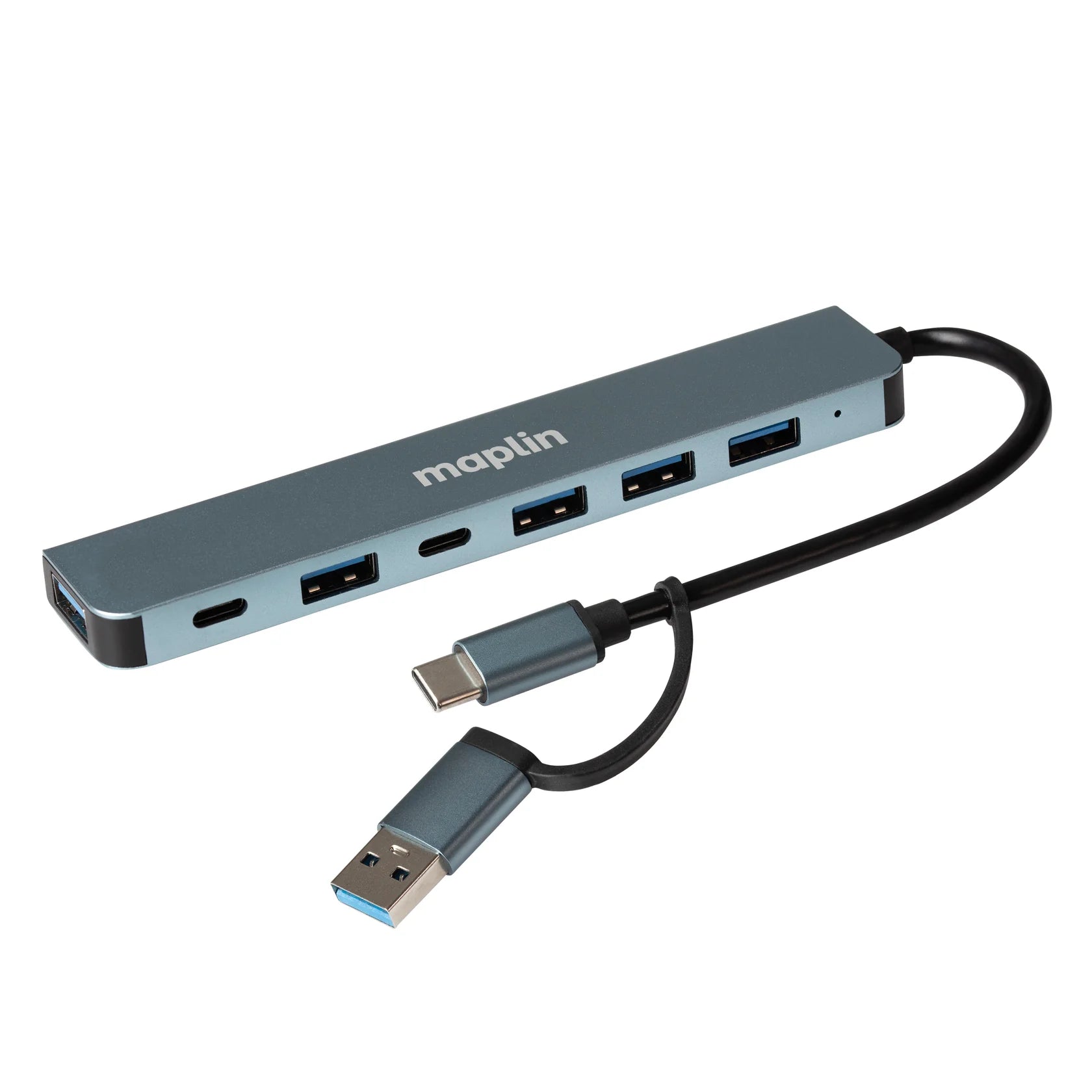 Maplin USB-C & A Multiport Hub 4x USB-A 2.0 1x USB-A 3.0 2x USB-C DC 13cm Cable