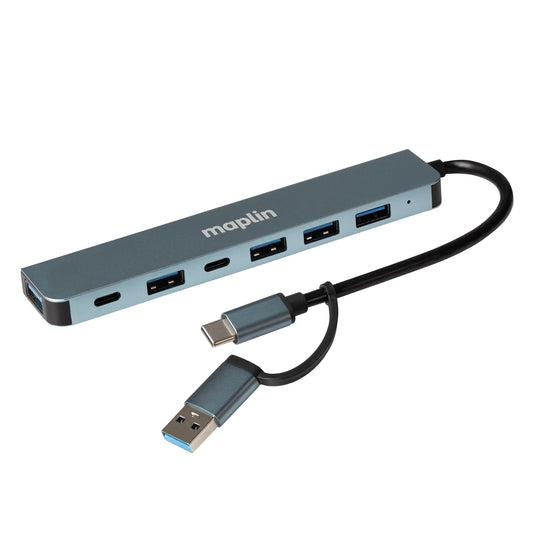 Maplin USB-C & A Multiport Hub 4x USB-A 2.0 1x USB-A 3.0 2x USB-C DC 13cm Cable