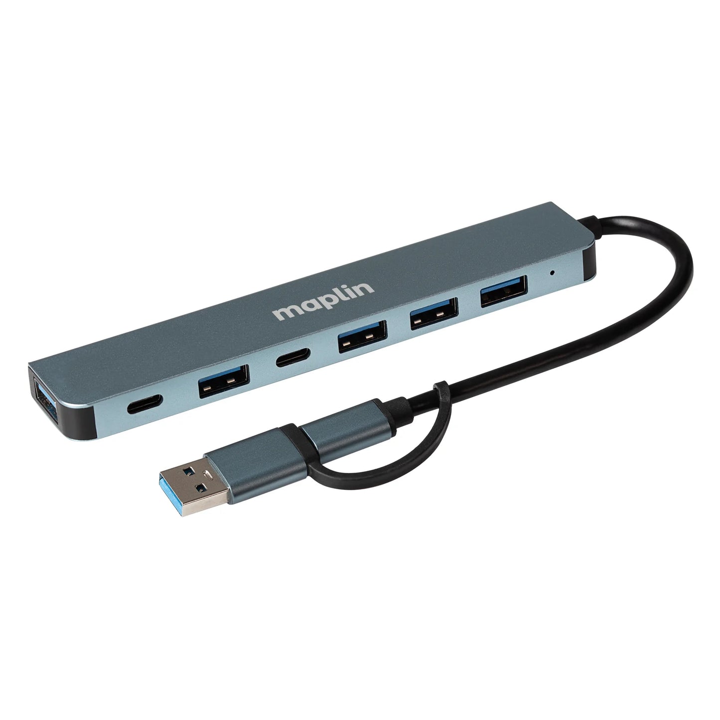 Maplin USB-C & A Multiport Hub 4x USB-A 2.0 1x USB-A 3.0 2x USB-C DC 13cm Cable