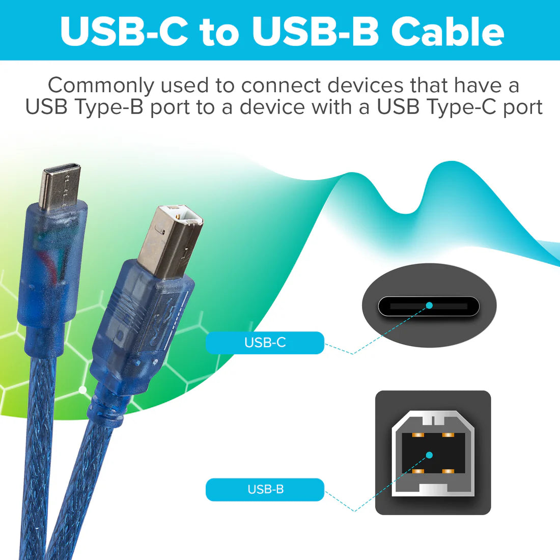 Maplin USB-C to USB-B High Speed Charging and Data Cable, Blue, 1m