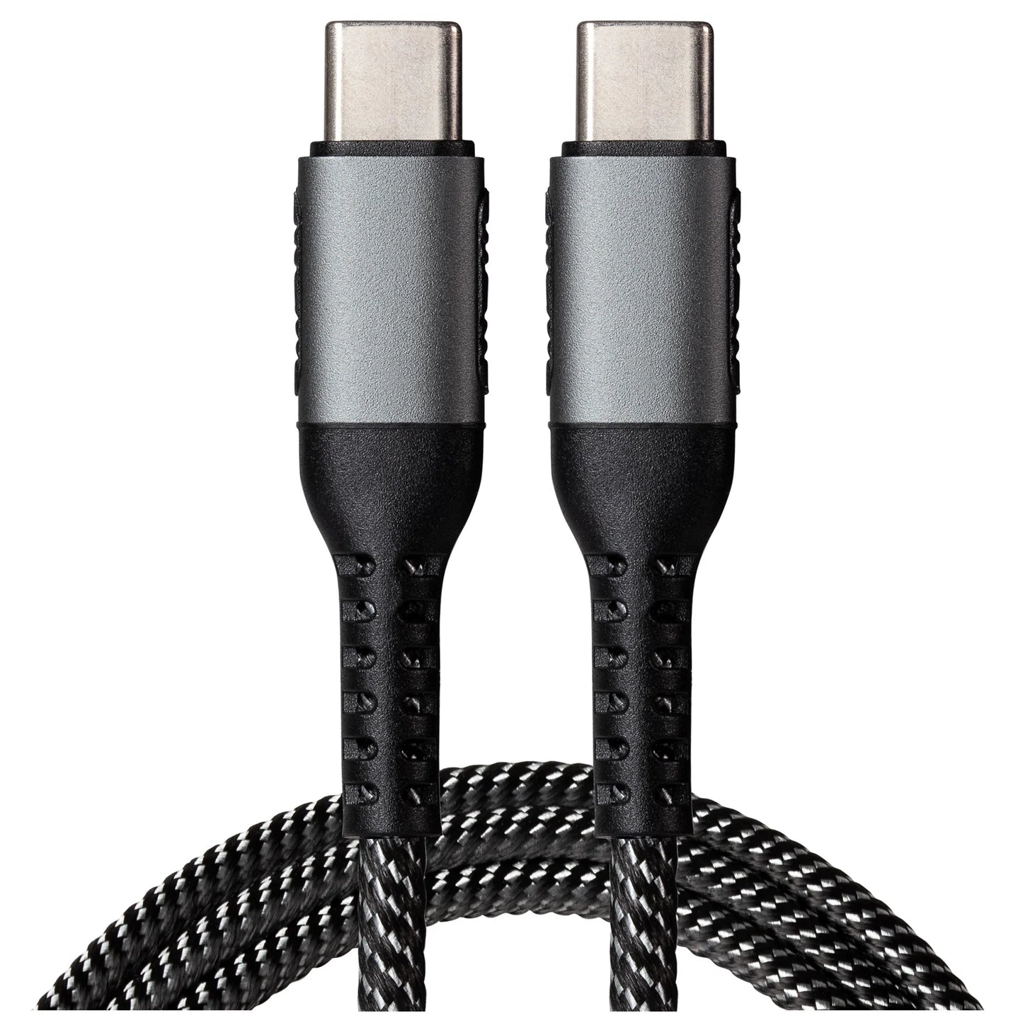 Maplin USB-C to USB-C 60W PD Braided Charge and Sync USB Cable, Grey, 1m