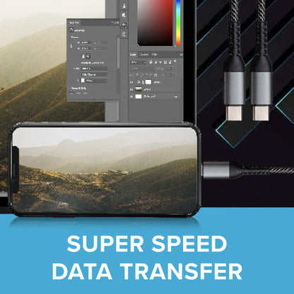 Maplin USB-C to USB-C 60W PD Braided Cable - Grey - 2m