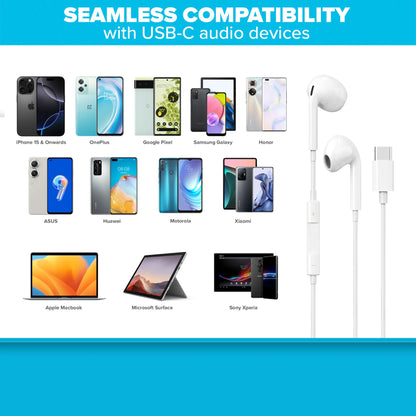 Maplin Wired Earphones USB-C Classic Fit Hands Free Calling Volume Control