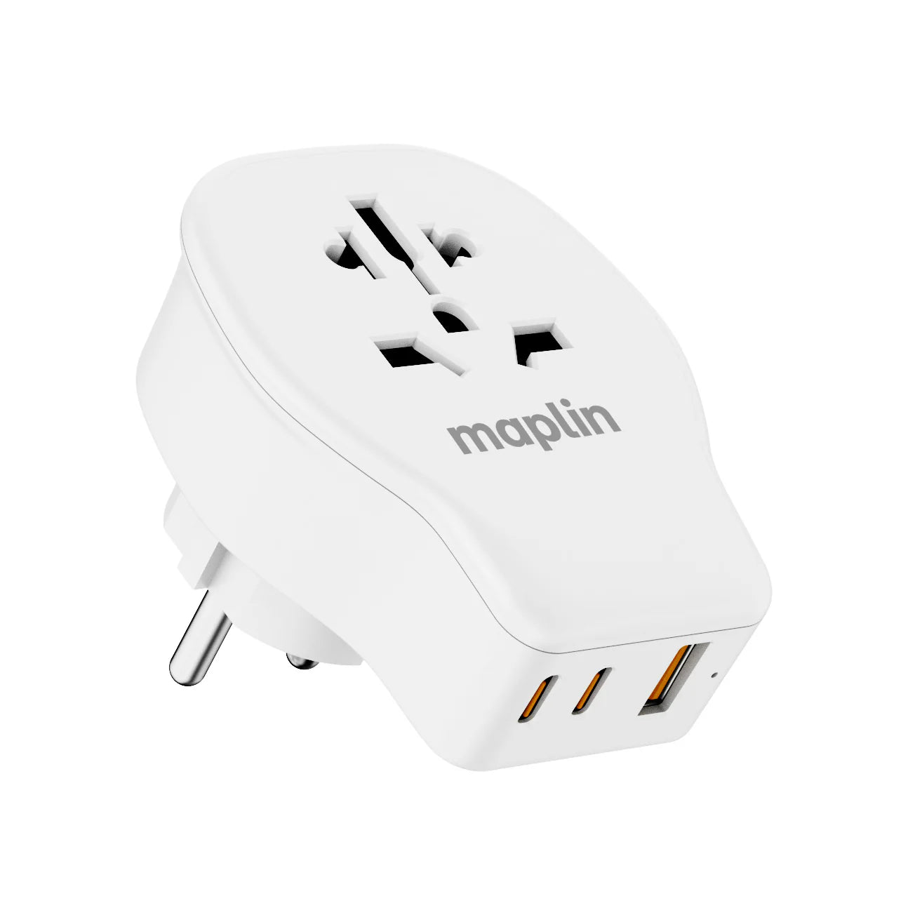 Maplin Worldwide Travel Adapter 1x USB-A & 2x USB-C 4 Detachable Plugs 20W PD
