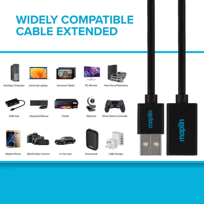 Maplin USB2.0 USB-A Male to USB-A Female Extension Cable - Black 0.5m