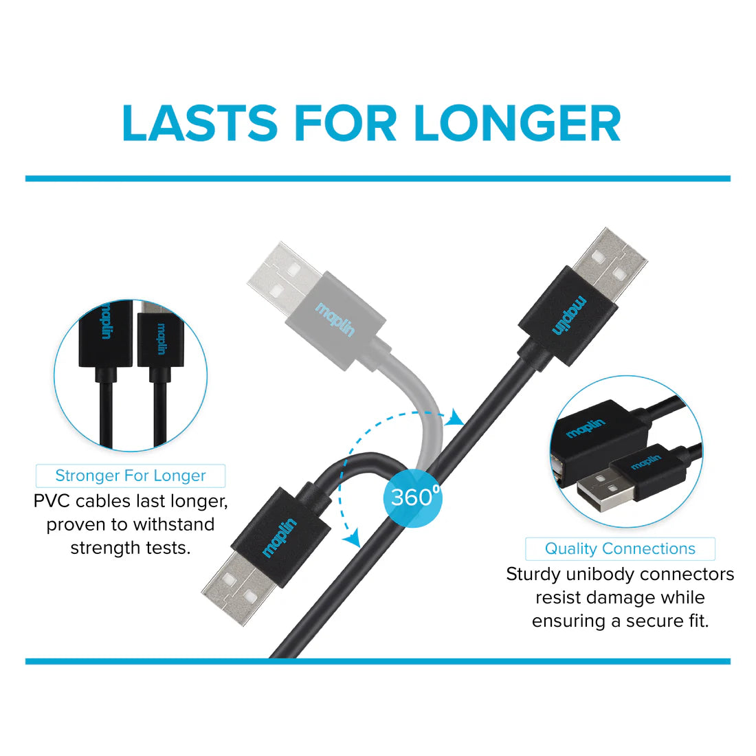 Maplin USB2.0 USB-A Male to USB-A Female Extension Cable - Black 0.5m