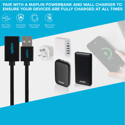 Maplin USB2.0 USB-A Male to USB-A Female Extension Cable - Black 0.5m