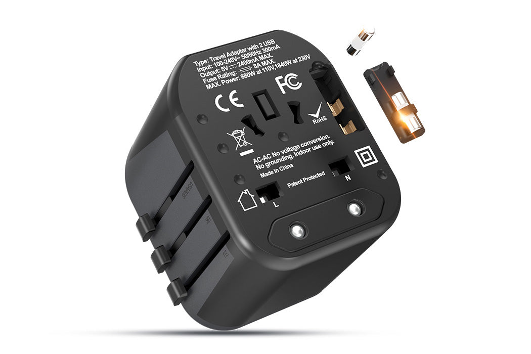 Maplin Worldwide Travel Adapter Wall Charger with 2x USB-A Ports - Pack of 2
