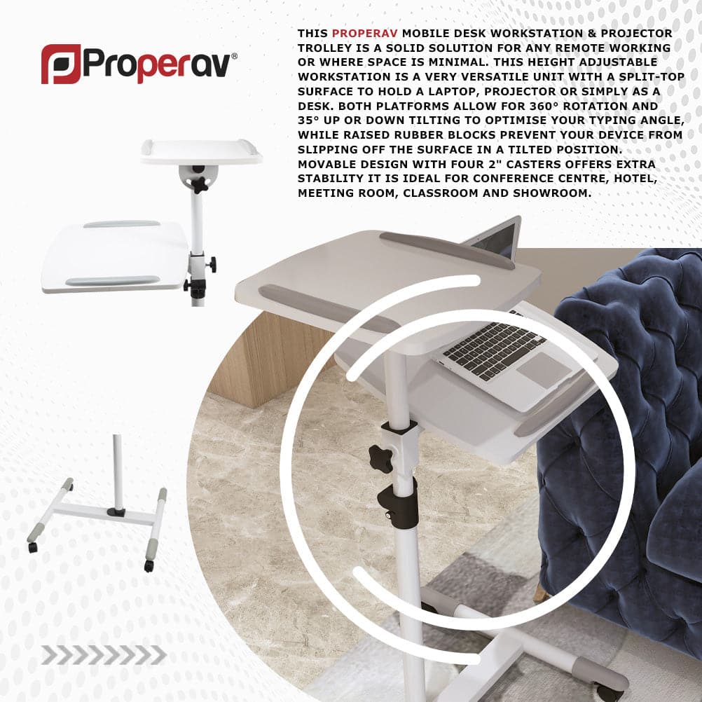 ProperAV Mobile Desk Workstation & Projector Stand - White