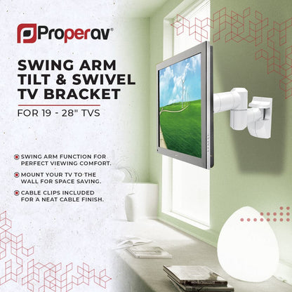 ProperAV TV Wall Bracket (19" - 28" / 30kg Capacity / VESA Max. 100x100) - White