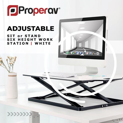 ProperAV Stand Up Desk Converter with Gas Spring Lift & Variable Height Settings - White