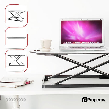 ProperAV Stand Up Desk Converter with Gas Spring Lift & Variable Height Settings - White
