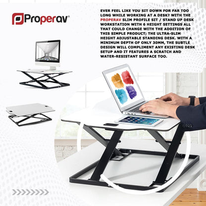 ProperAV Stand Up Desk Converter with Gas Spring Lift & Variable Height Settings - White