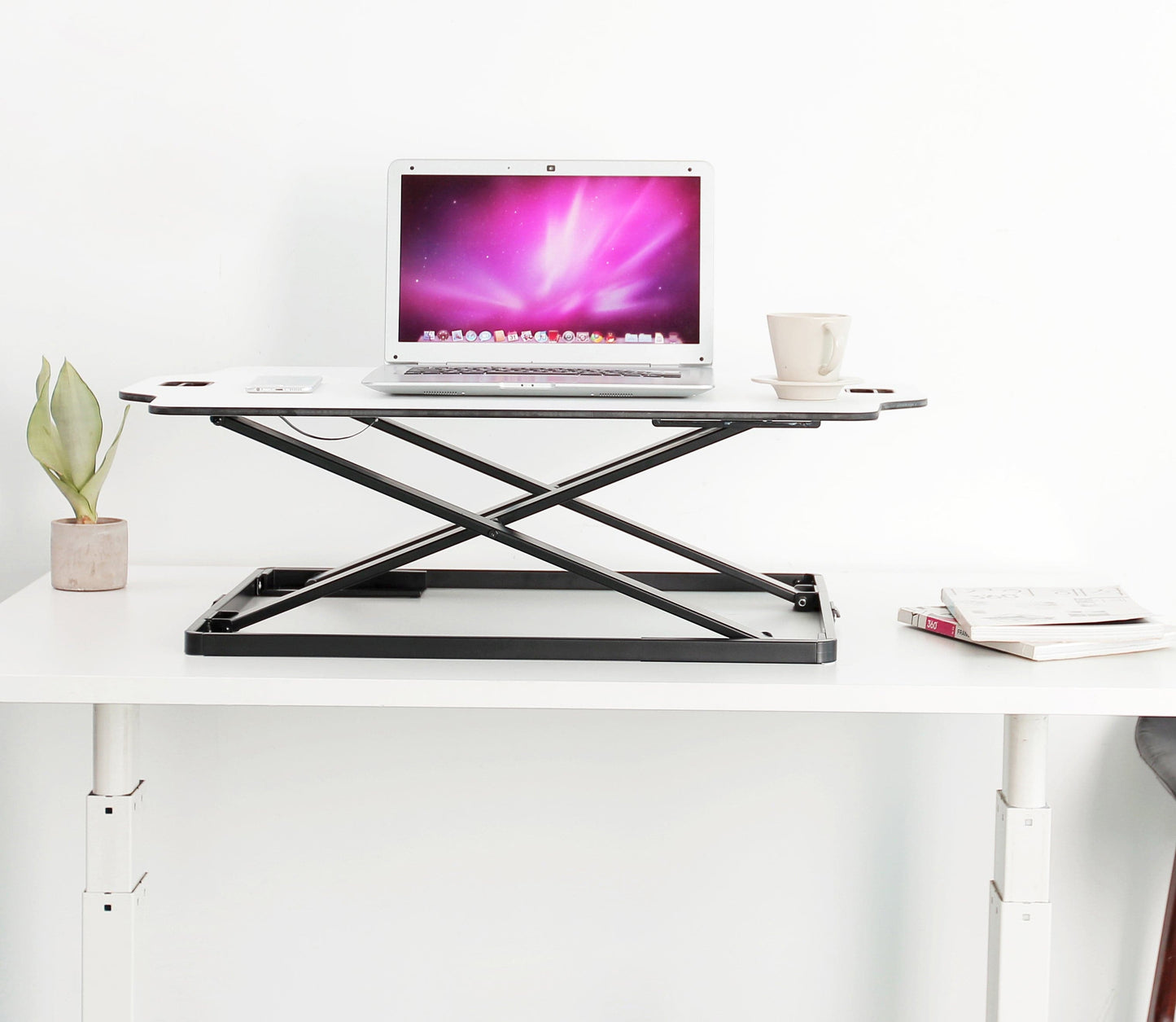 ProperAV Stand Up Desk Converter with Gas Spring Lift & Variable Height Settings - White