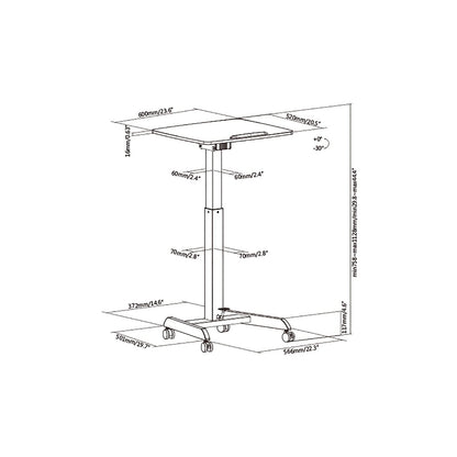 ProperAV Mobile Desk Trolley Workstation with Gas Spring Height Adjustment - White